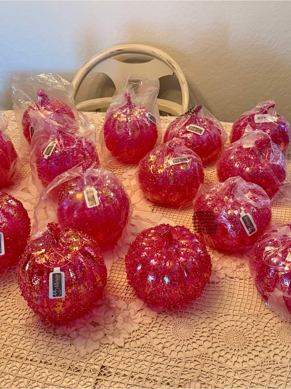 Allstate Floral Sparkle Pumpkin Ornaments - Pink Sequin 16